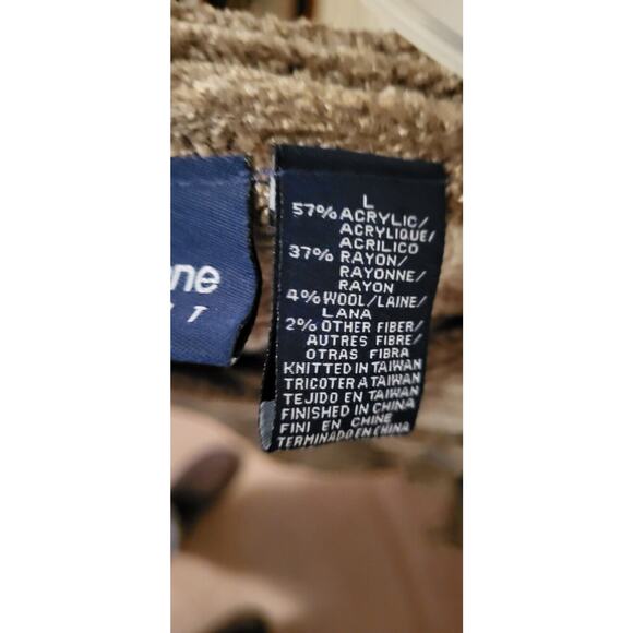 Liz Claiborne Sweater Womens Large Wool Blend Cardigan Striped Taupe - Picture 6 of 8